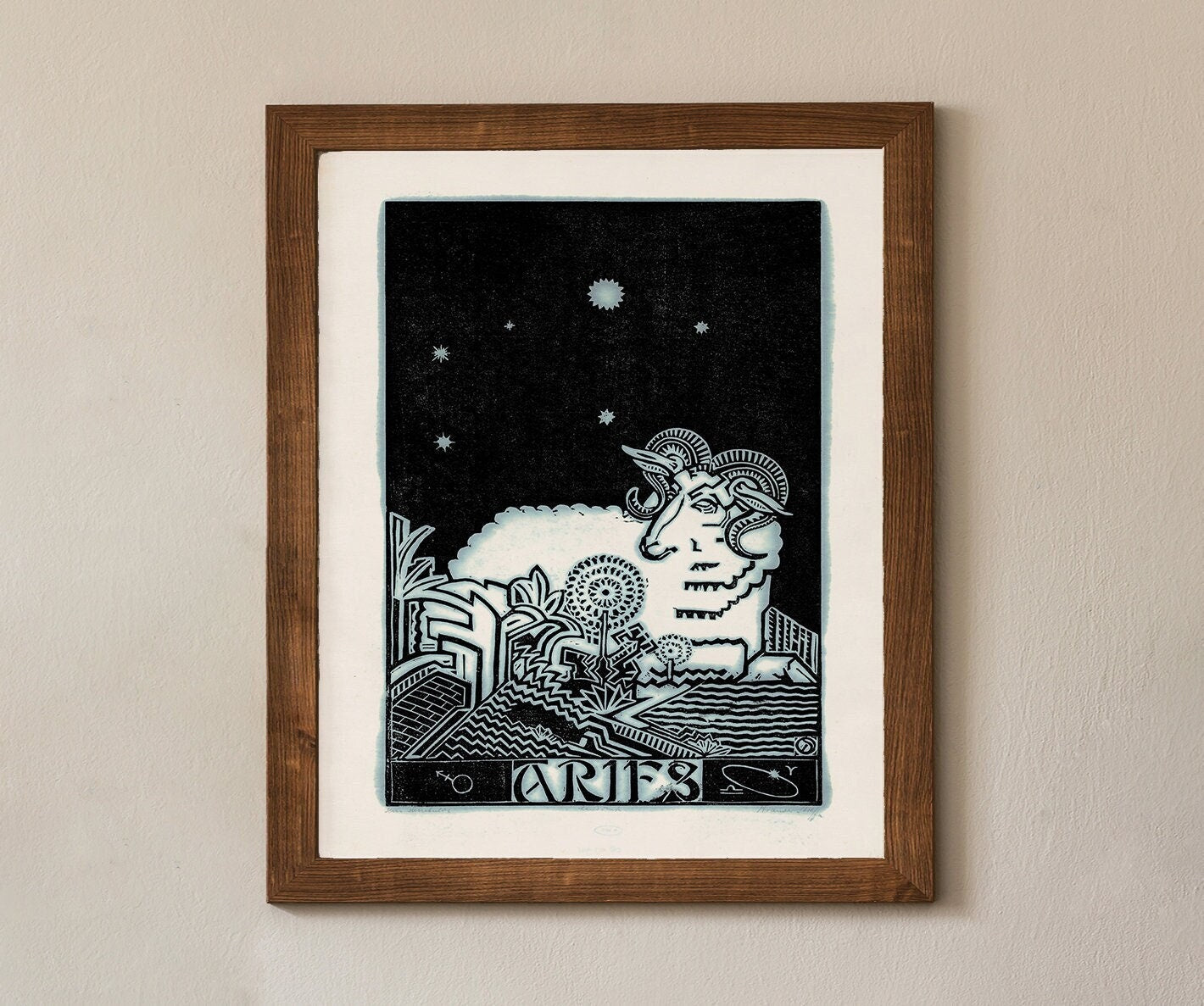 ARIES Astrological Sign Poster, Mid Century Modern Vintage Zodiac Print, ARIES Art