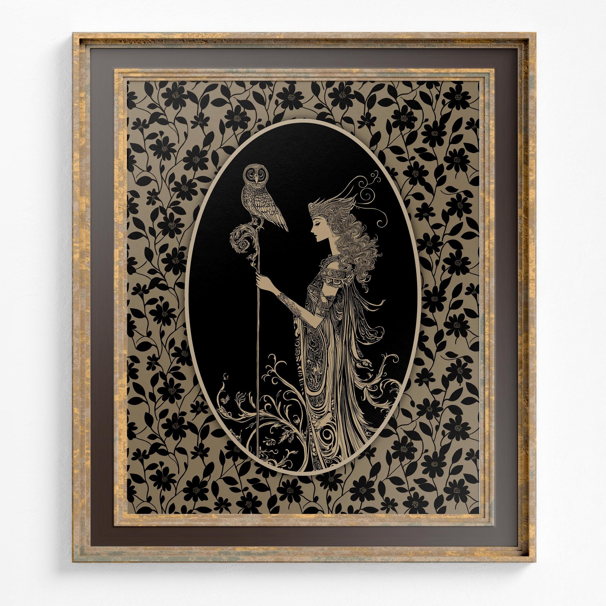 Athena Greek Goddess Print, Minerva Roman Goddess Illustration (No Frame)
