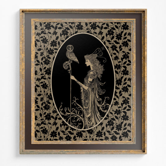 Athena Greek Goddess Print, Minerva Roman Goddess Illustration (No Frame)