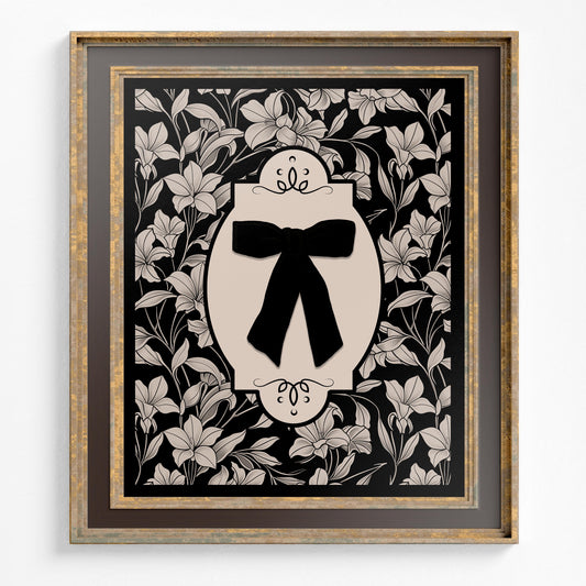Black Bow with Vintage Pattern Print, Black Bow Poster (No Frame)
