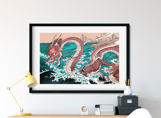 Japanese Print Pink Dragon - Ukiyo-e Utagawa Kuniyoshi Japanese Dragon Print (No Frame)