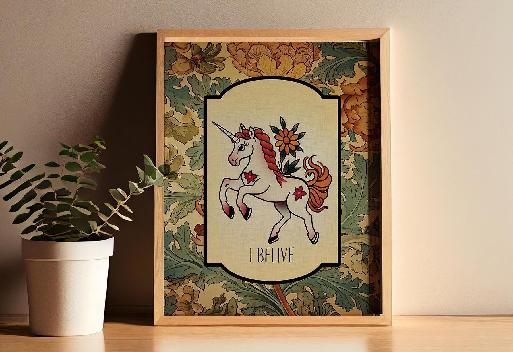 Unicorn Tattoo Print, Flash Tattoo Unicorn Illustration (No Frame)