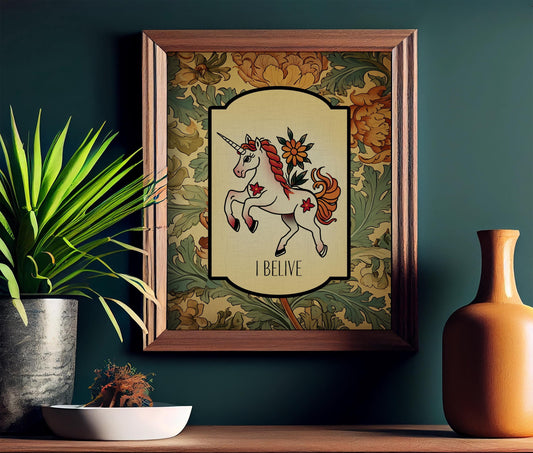 Unicorn Tattoo Print No Frame Flash Tattoo Unicorn Illustration Whimsical Wall Decor by My Store