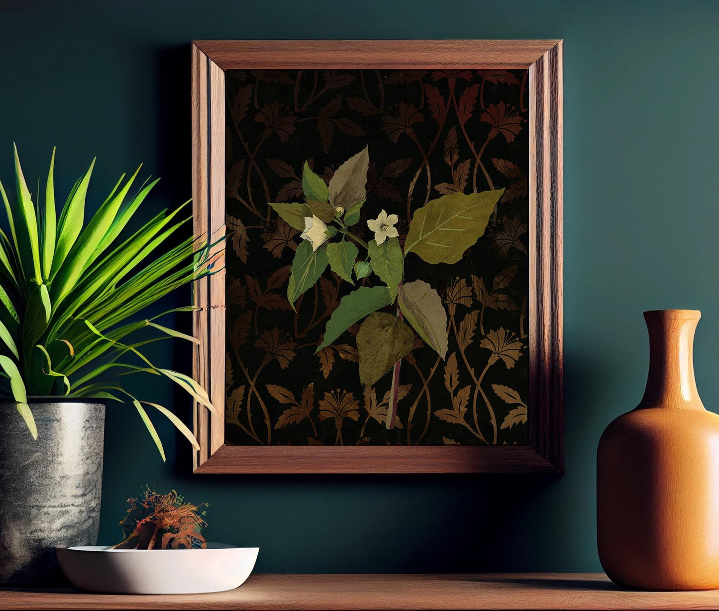 Vintage Flower with Pattern Print, Vintage Art Nouveau Poster (No Frame)