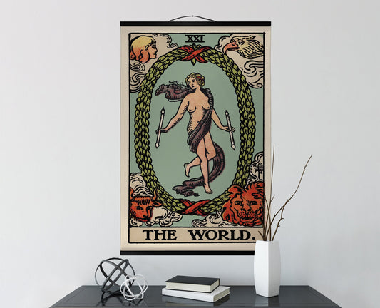 The World Tarot Card Canvas Wall Hanging - The World Card Tapestry, Print