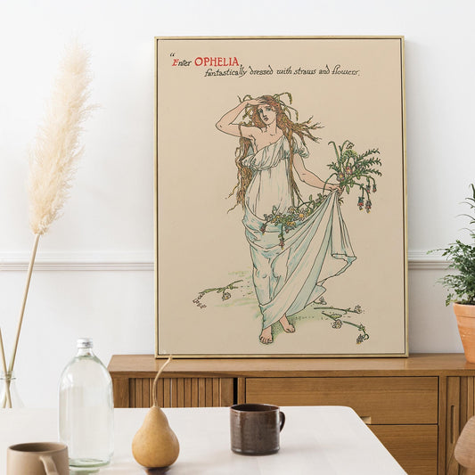 Walter Crane Goddess - Ophelia - Vintage Shabby Chic - Nouveau Art Poster - Beige