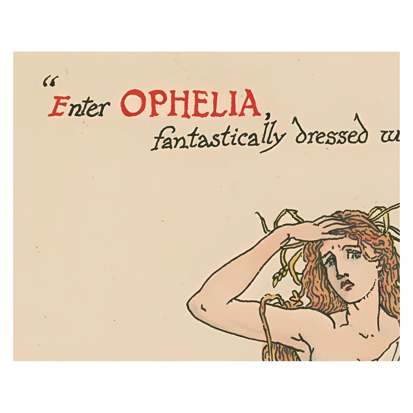 Walter Crane Goddess - Ophelia - Vintage Shabby Chic - Nouveau Art Poster - Beige
