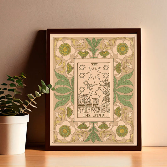 The Star Tarot Print - Vintage Shabby Chic - Tarot Poster - Nouveau Tarot Card Poster - Green
