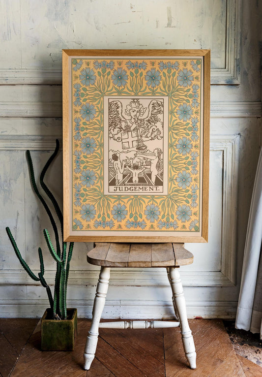 Vintage Judgement Print - Vintage Shabby Chic - Tarot Poster - Nouveau Tarot Card Poster - Yellow and Blue Floral