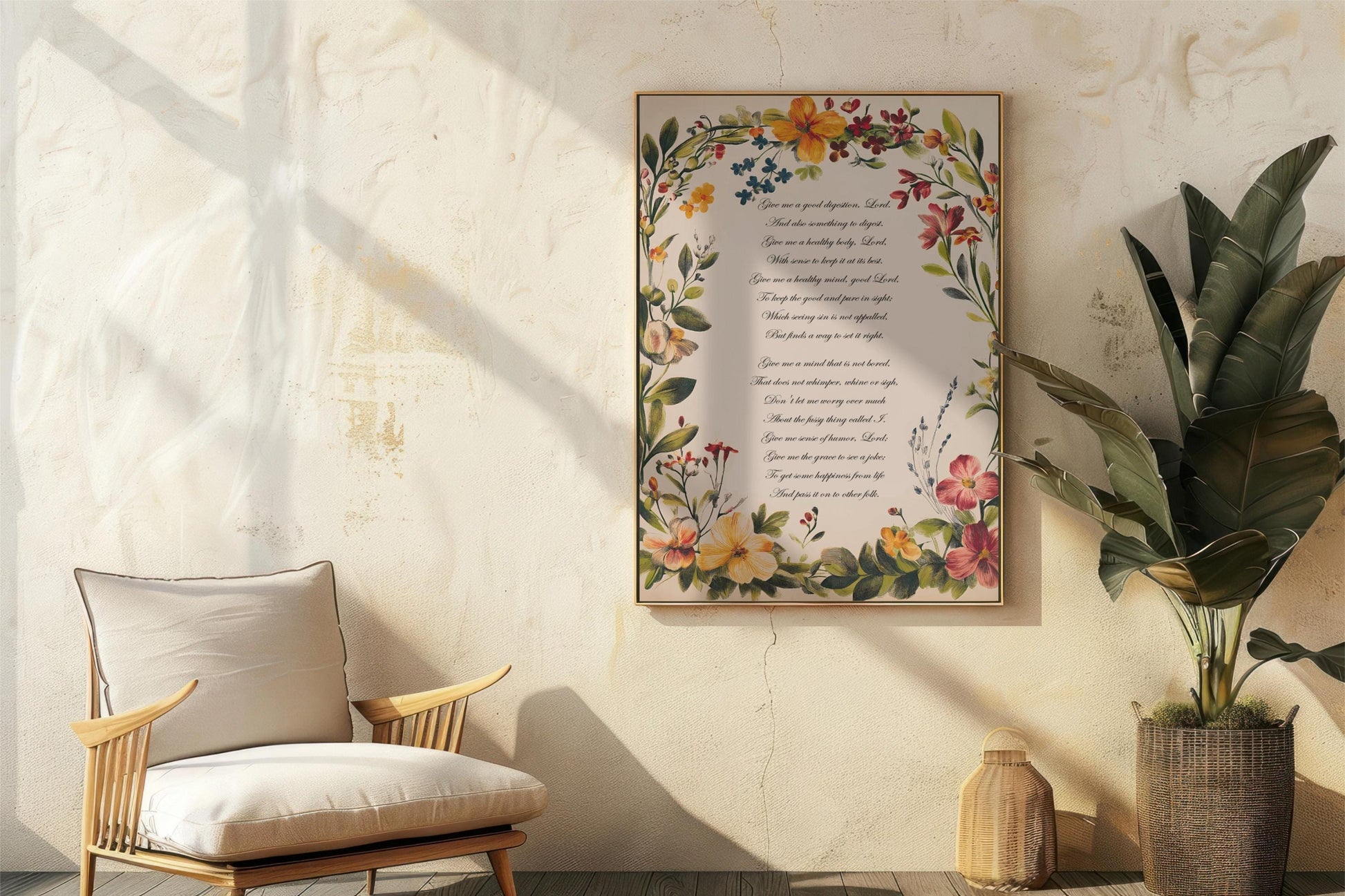 A Prayer Found in Chester Cathedral- Poem Poster - Quote Bohemian Art - Print Poster With Design - Customizable Wording - Vintage Flowers