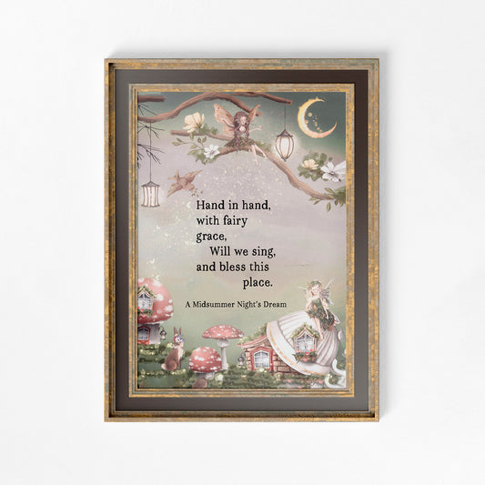 Fairy Print - Midsummer Nights Dream Poem Poster - Nursery Room Print