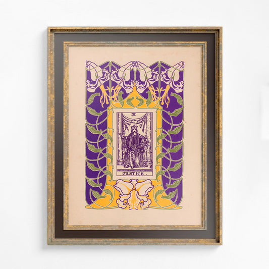 The Justice Card Print Floral Nouveau Tarot Art In Rich Purple And Green Hues For Vintage Decor by My Store