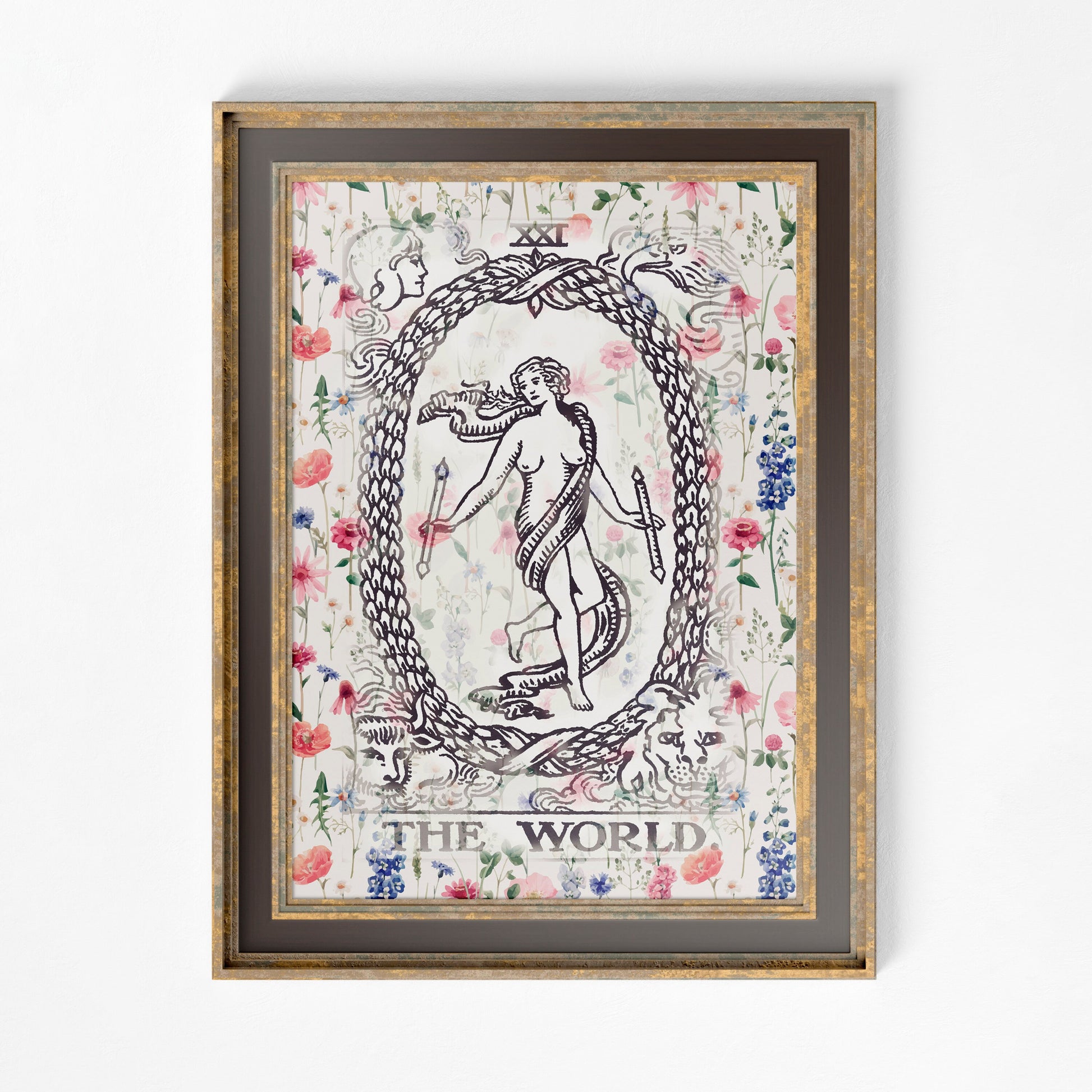 The World Tarot Print - Pink Floral Shabby Chic - Tarot Poster