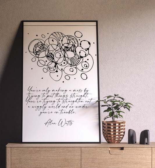 Wiggly World Quote - Alan Watts - Poster Bohemian Art Print Poster With Design no frame 20x30 Large