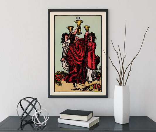 3 of Cups- Tarot Card Print - The Three of Cups Card Poster, No Frame