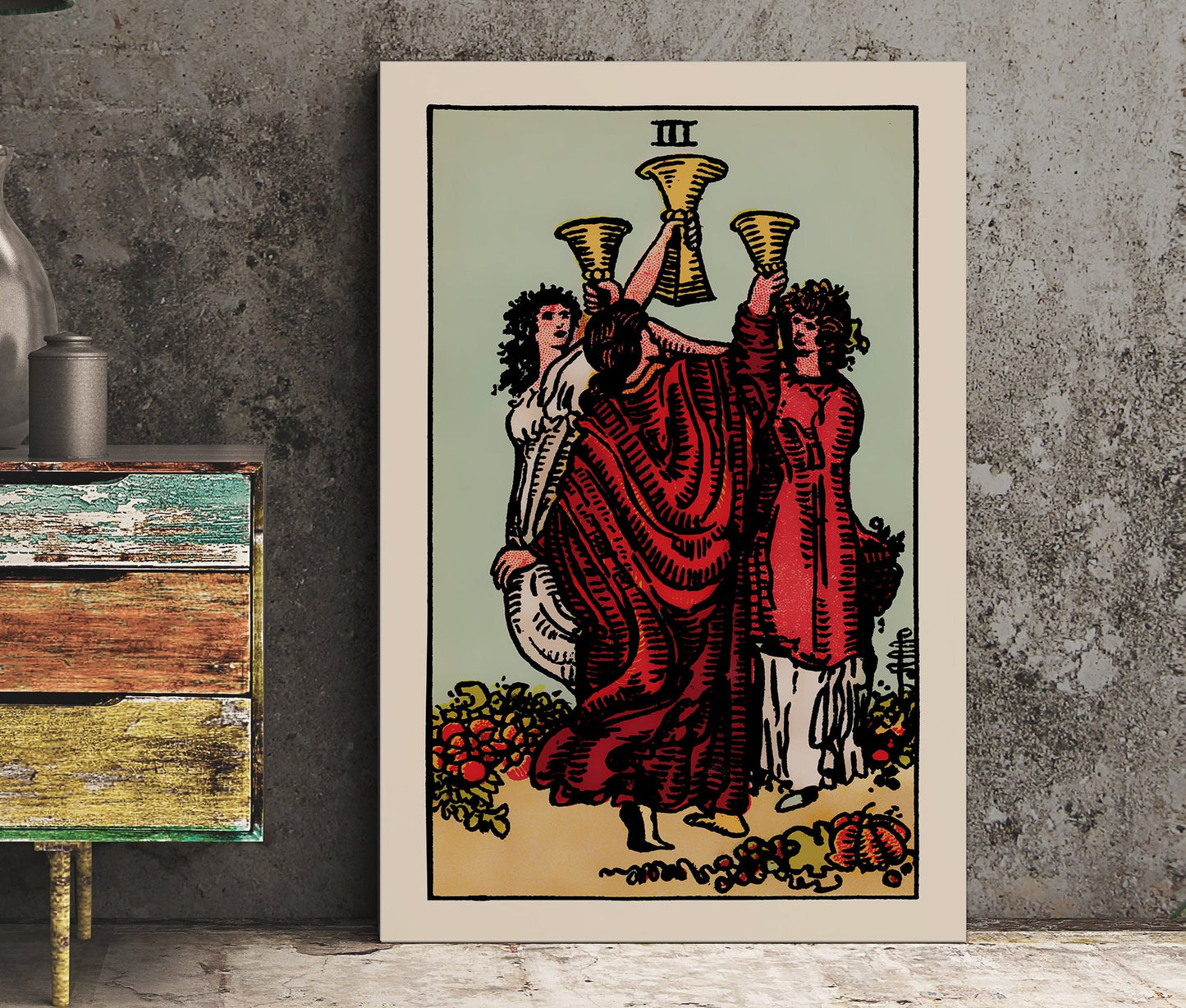 3 of Cups- Tarot Card Print - The Three of Cups Card Poster, No Frame