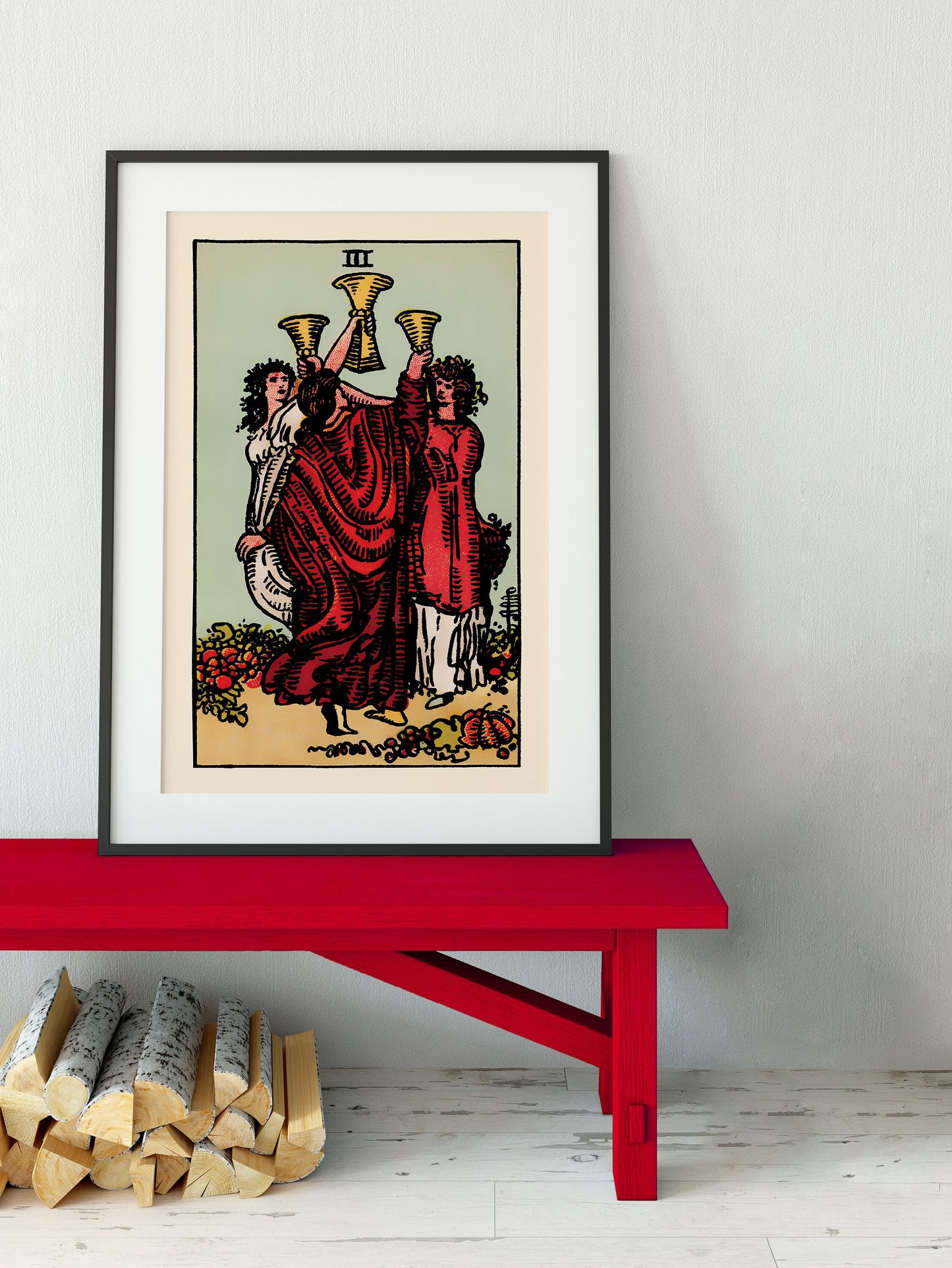 3 of Cups- Tarot Card Print - The Three of Cups Card Poster, No Frame