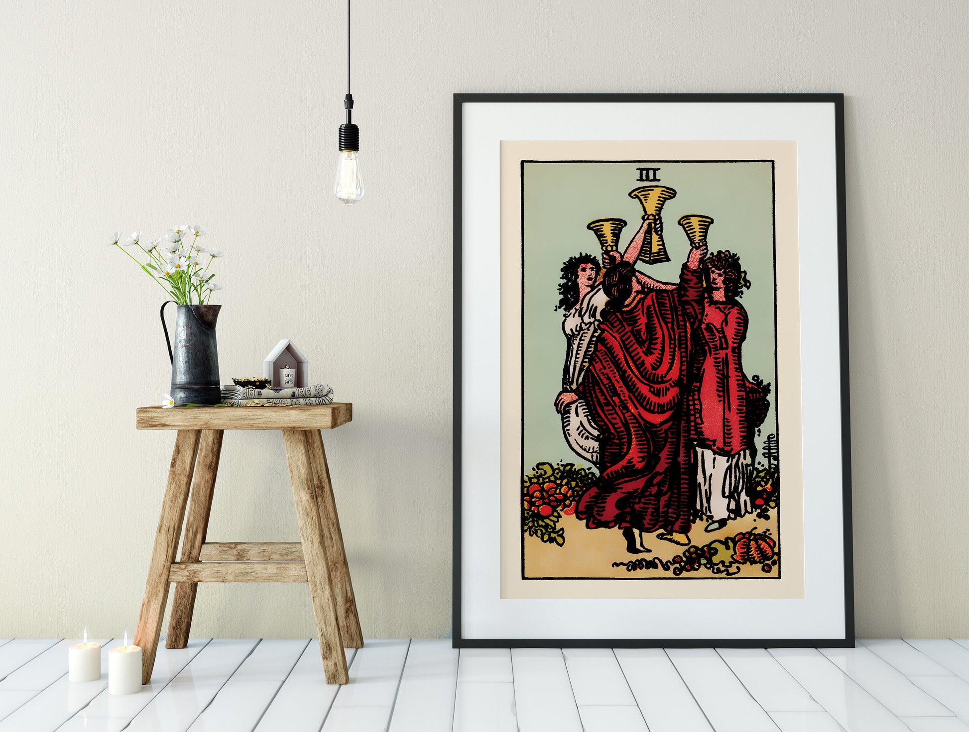 3 of Cups- Tarot Card Print - The Three of Cups Card Poster, No Frame