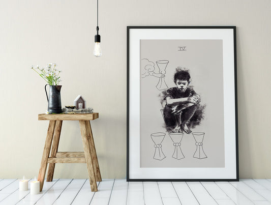 4 of Cups- Tarot Card Print from the Green Menagerie Tarot Coming to Kickstarter Soon - The Four of Cups Card Poster, No Frame