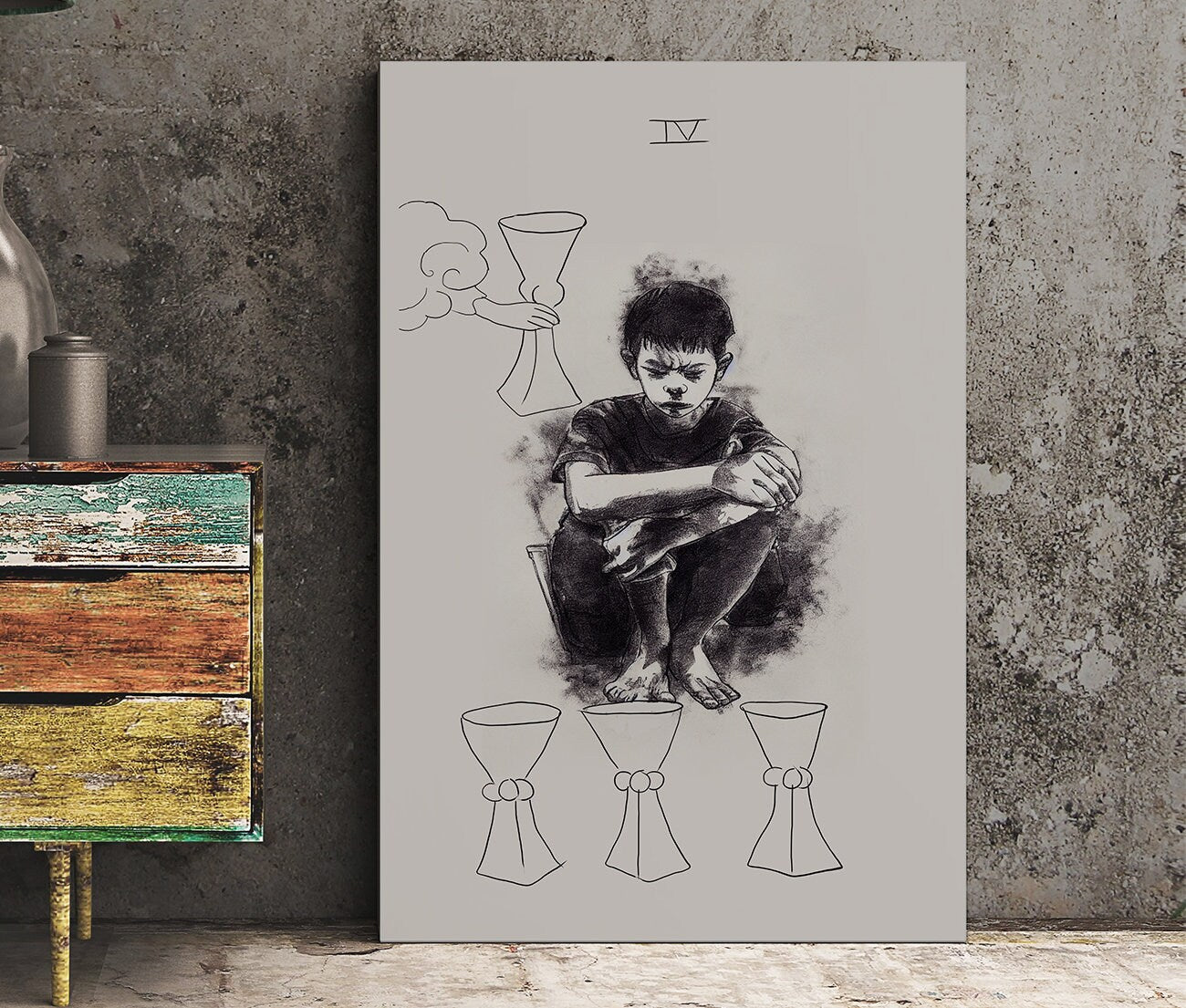 4 of Cups- Tarot Card Print from the Green Menagerie Tarot Coming to Kickstarter Soon - The Four of Cups Card Poster, No Frame