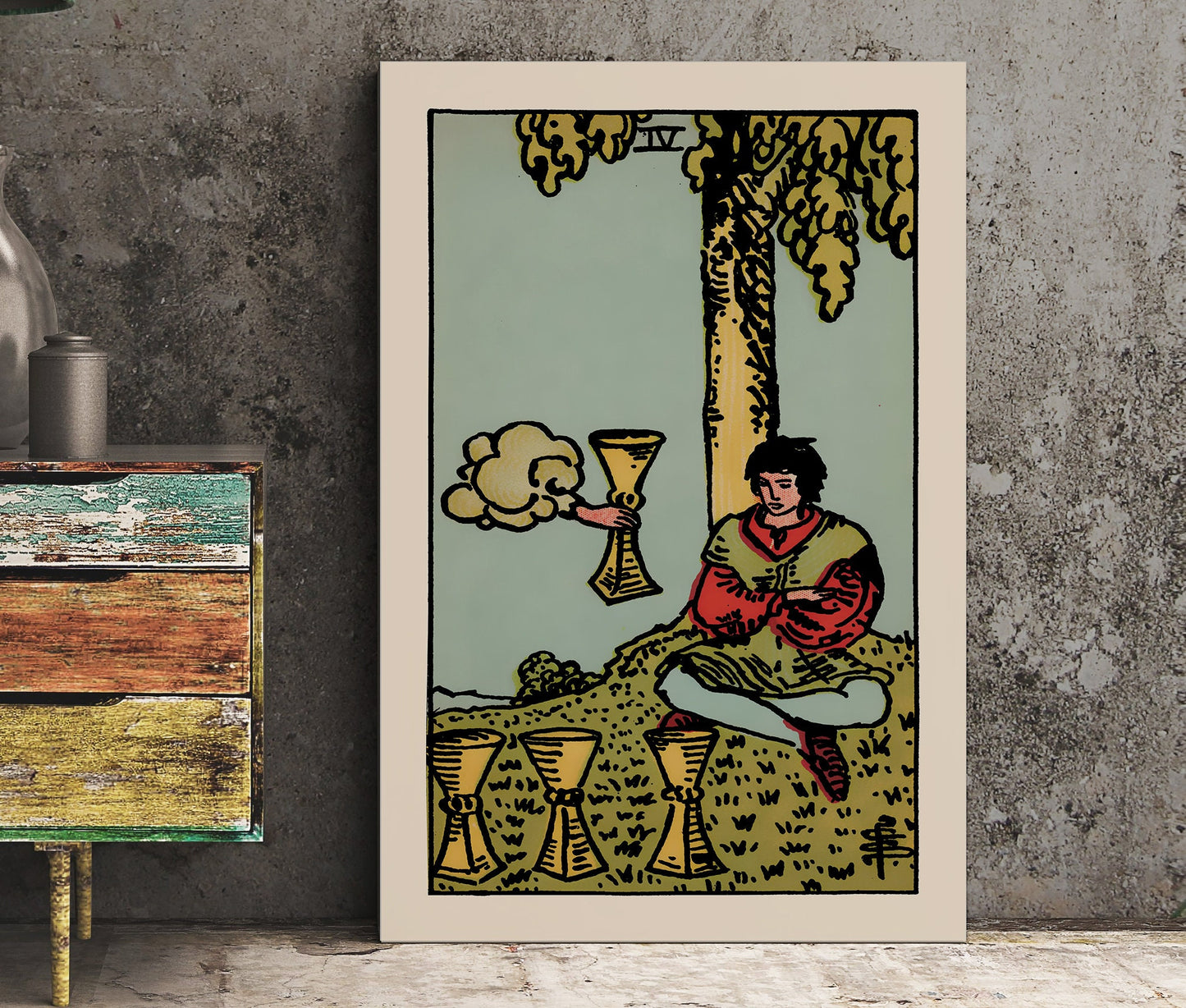 4 of Cups- Tarot Card Print - The Four of Cups Card Poster, No Frame