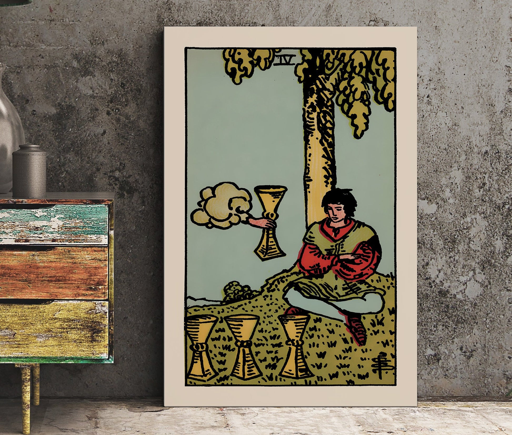 4 of Cups- Tarot Card Print - The Four of Cups Card Poster, No Frame