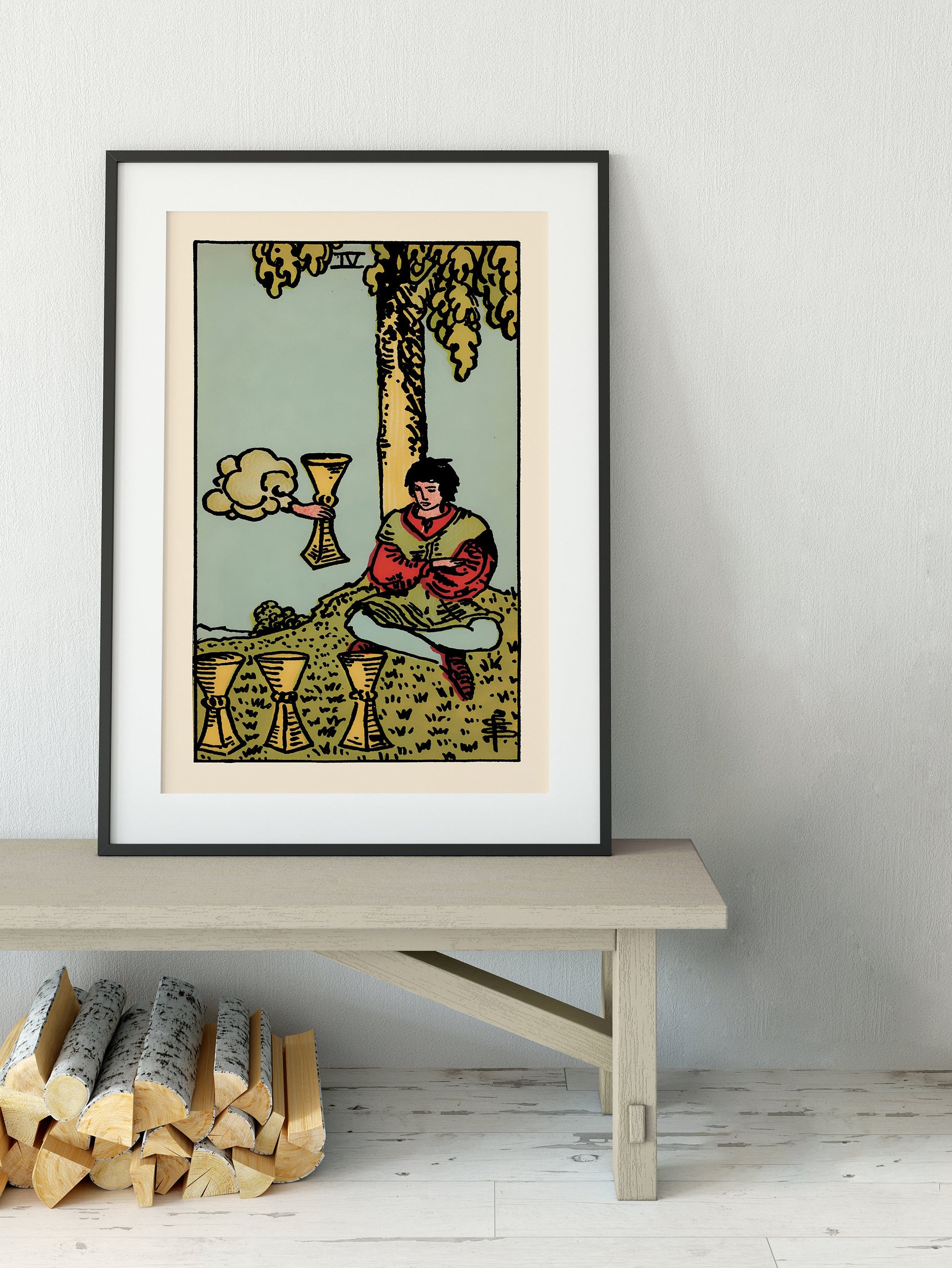 4 of Cups- Tarot Card Print - The Four of Cups Card Poster, No Frame
