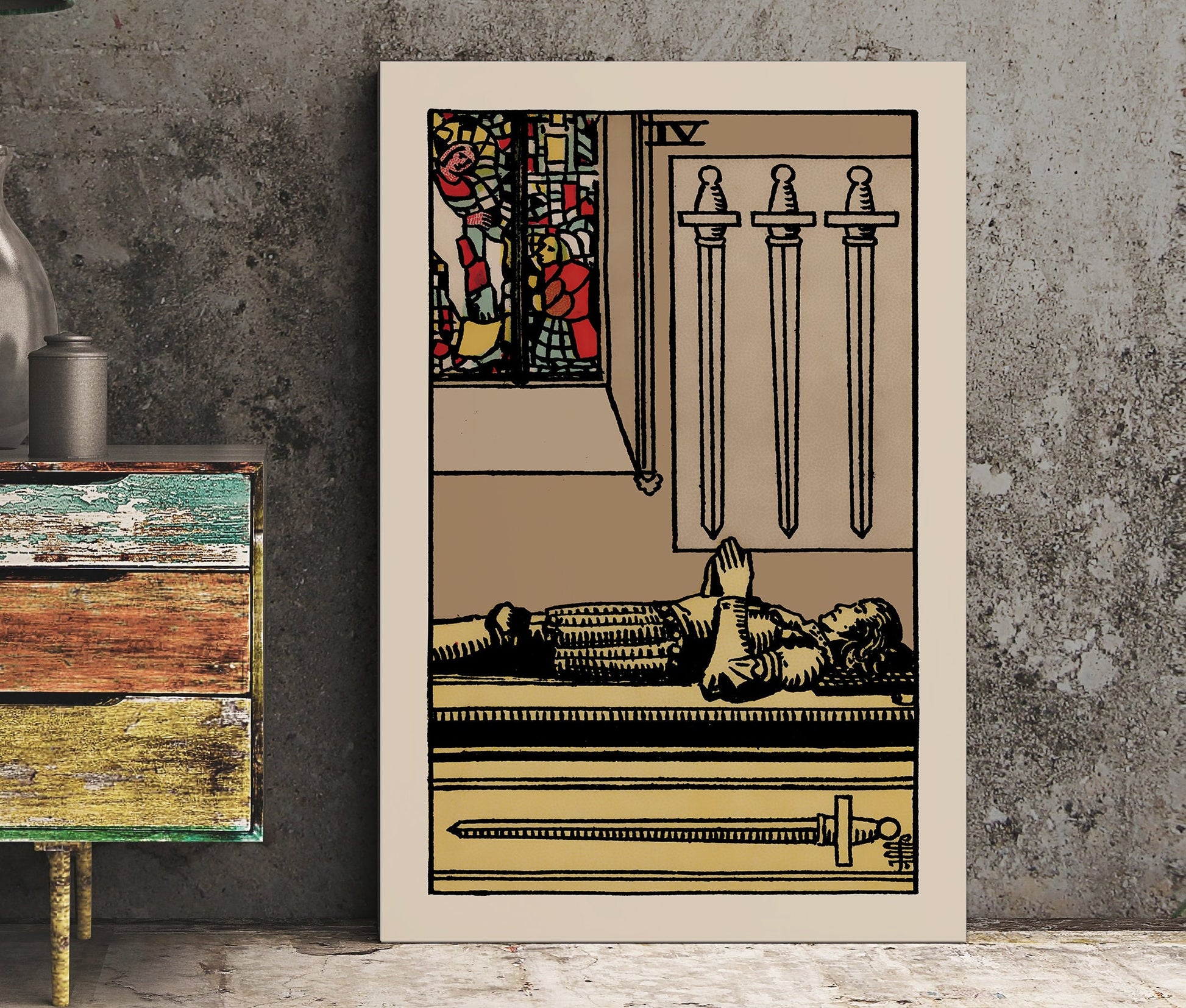 4 of Swords - Tarot Card Print - The Four of Swords Card Poster, No Frame