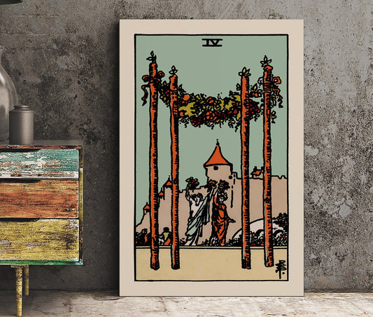 4 of Wands- Tarot Card Print - The Blue Sky Four of Wands Card Poster, No Frame