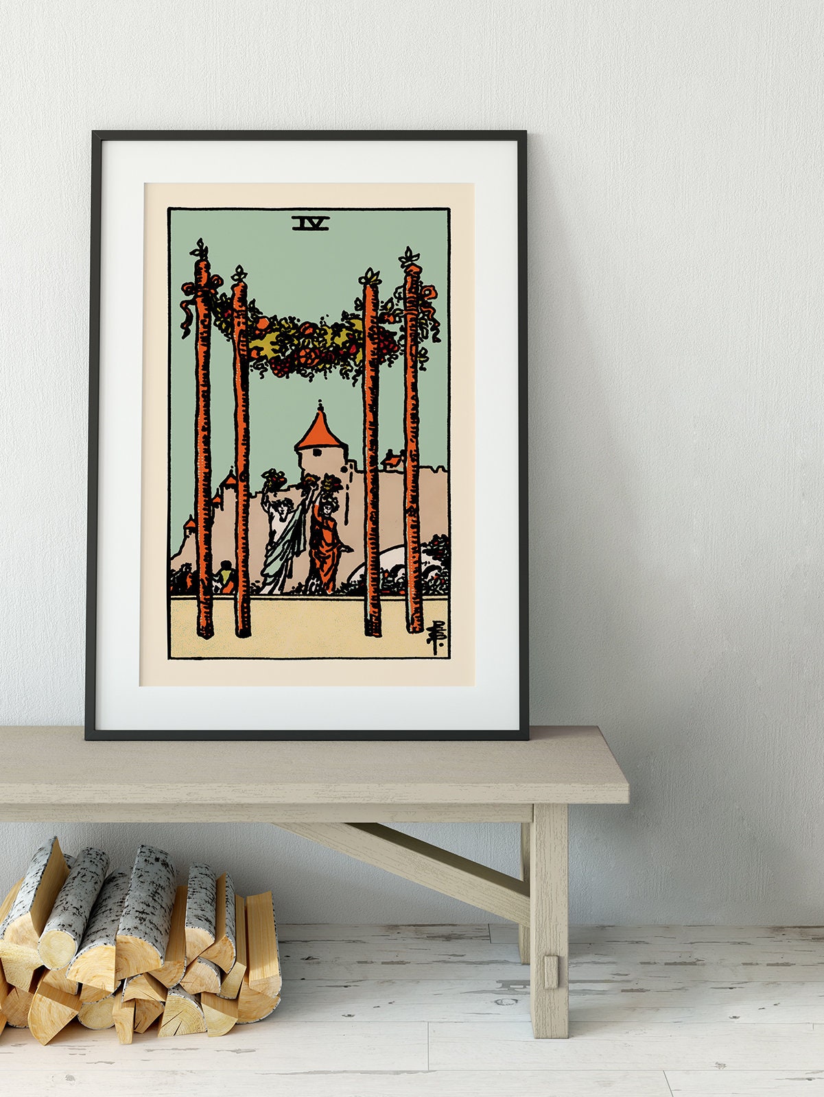 4 of Wands- Tarot Card Print - The Blue Sky Four of Wands Card Poster, No Frame