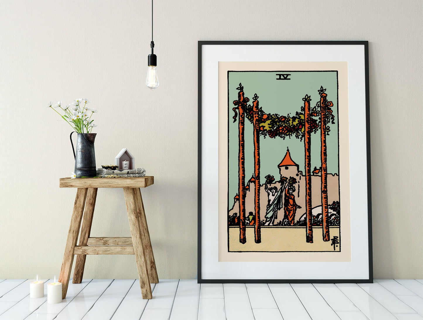 4 of Wands- Tarot Card Print - The Blue Sky Four of Wands Card Poster, No Frame