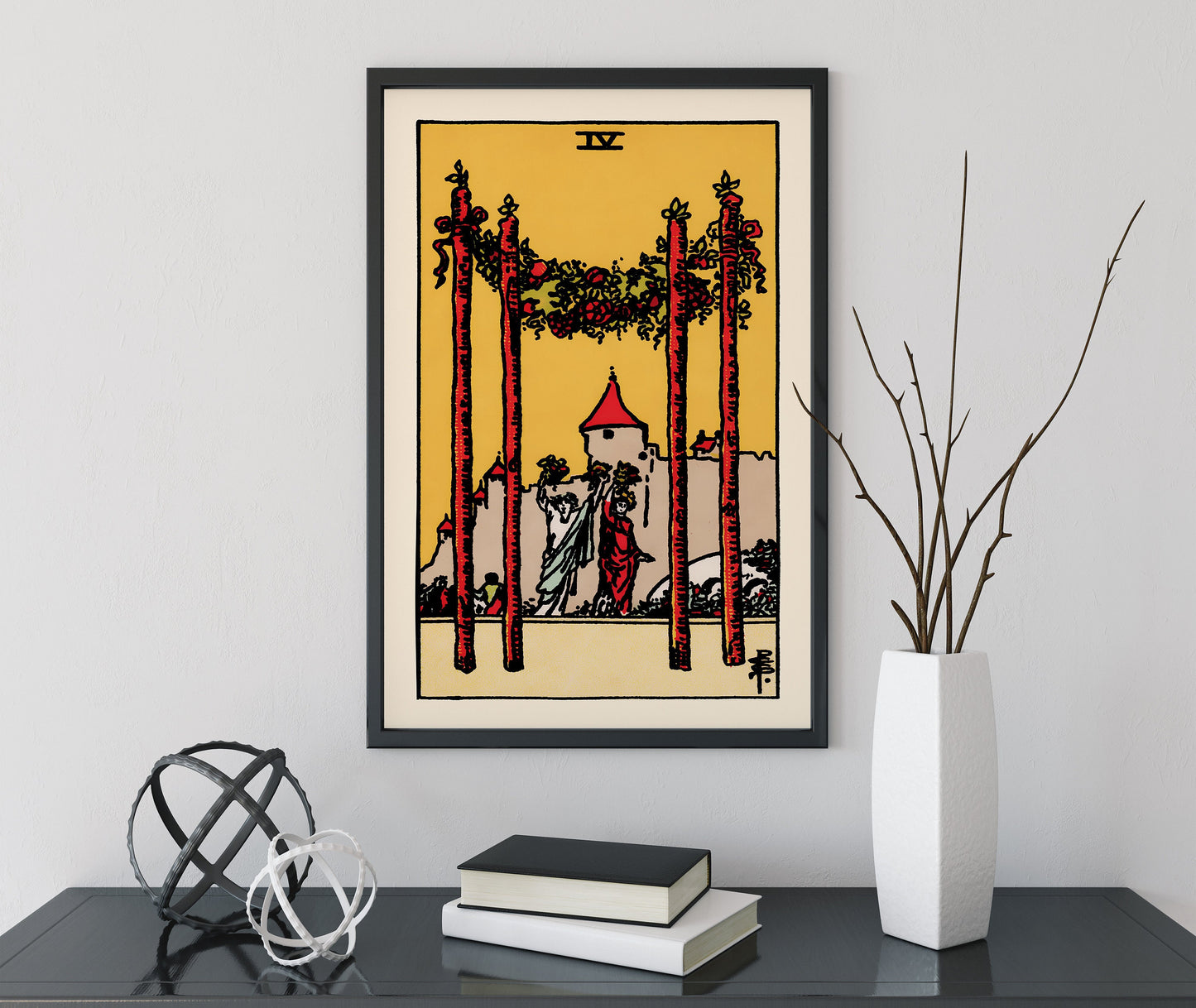 4 of Wands- Tarot Card Print - The Four of Wands Card Poster, No Frame