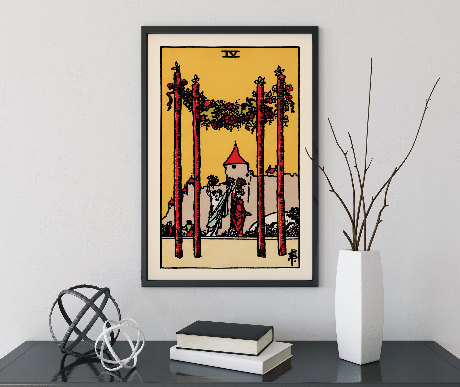 4 of Wands- Tarot Card Print - The Four of Wands Card Poster, No Frame