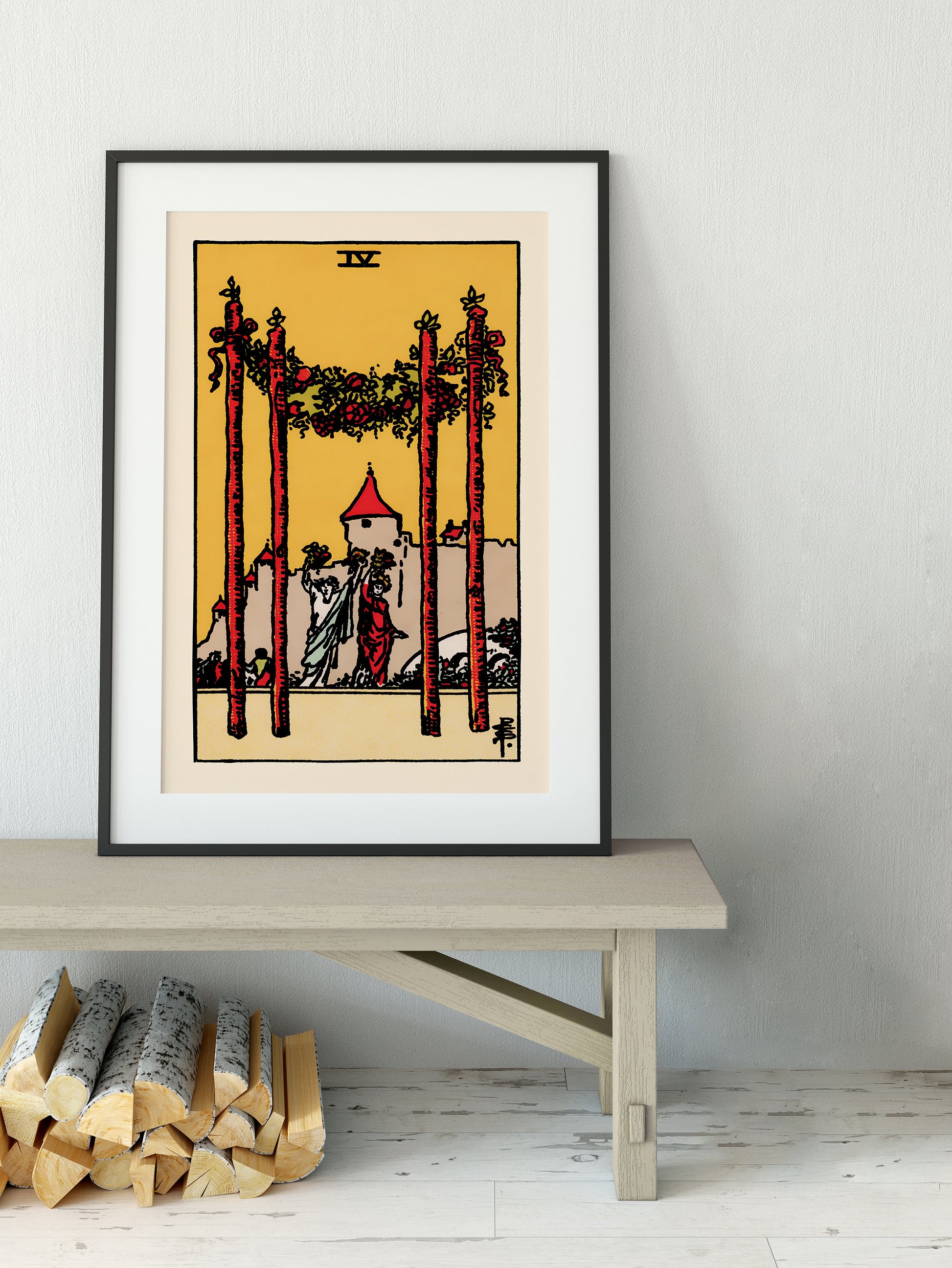 4 of Wands- Tarot Card Print - The Four of Wands Card Poster, No Frame