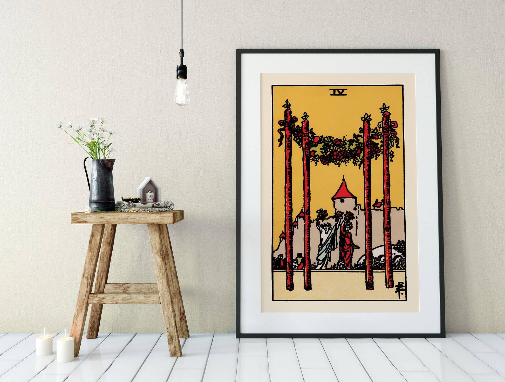 4 of Wands- Tarot Card Print - The Four of Wands Card Poster, No Frame