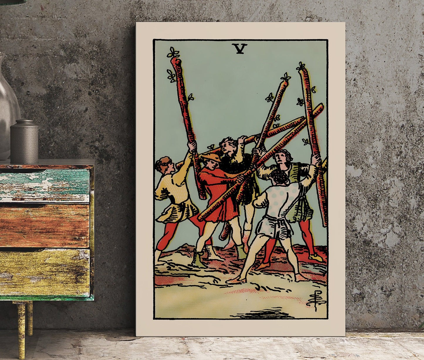 5 of Wands- Tarot Card Print - The Five of Wands Card Poster, No Frame