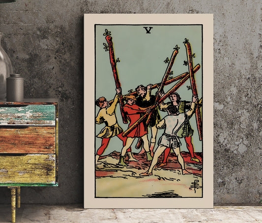 5 of Wands- Tarot Card Print - The Five of Wands Card Poster, No Frame