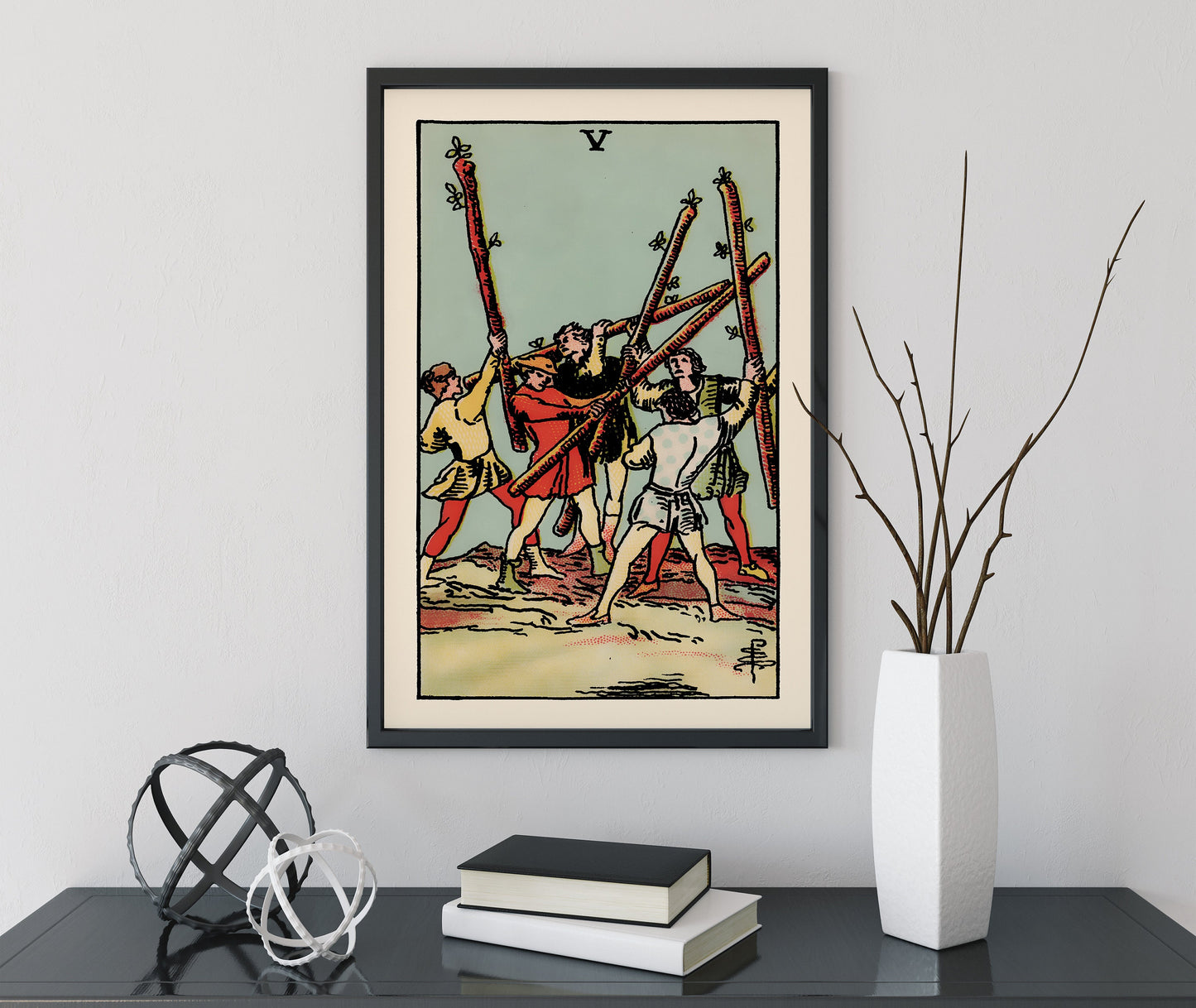 5 of Wands- Tarot Card Print - The Five of Wands Card Poster, No Frame