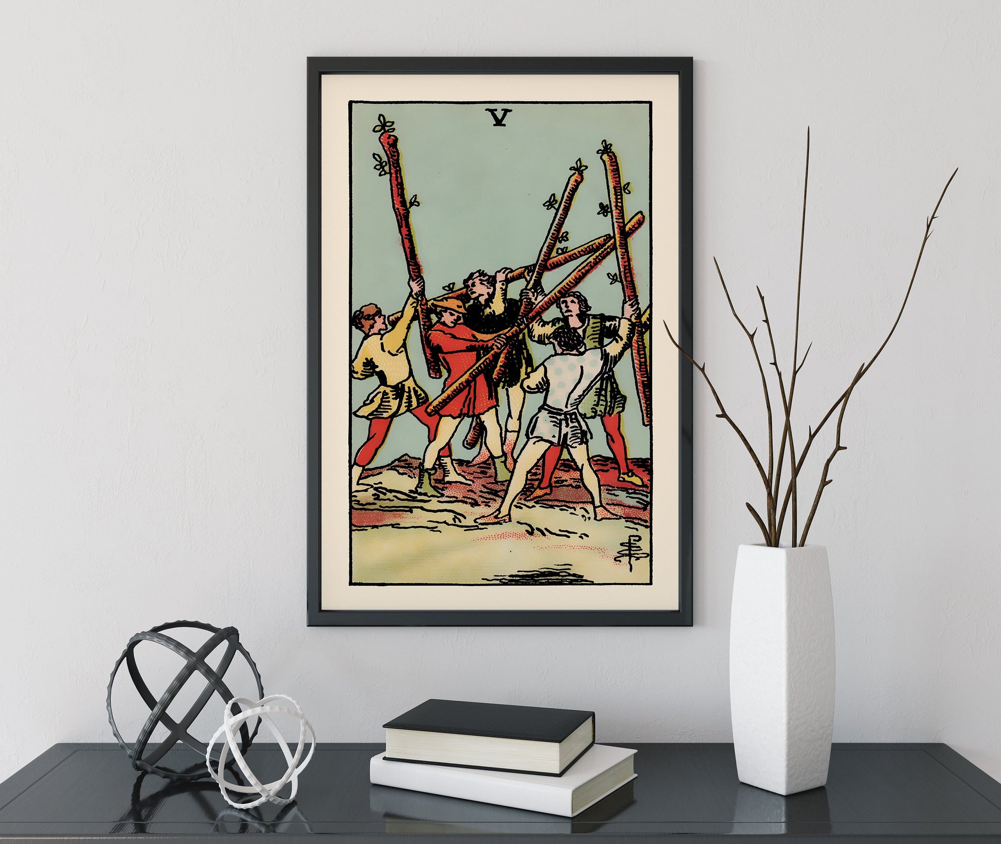 5 of Wands- Tarot Card Print - The Five of Wands Card Poster, No Frame