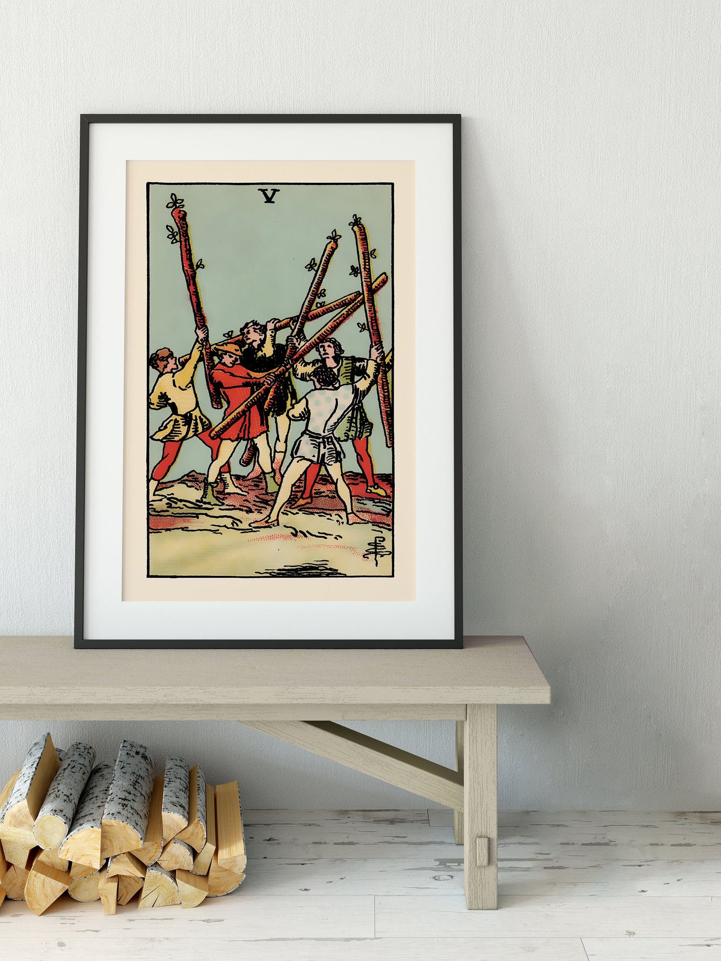 5 of Wands- Tarot Card Print - The Five of Wands Card Poster, No Frame