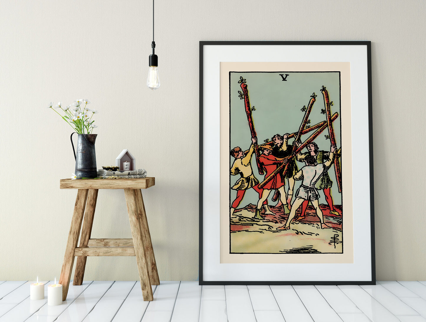 5 of Wands- Tarot Card Print - The Five of Wands Card Poster, No Frame