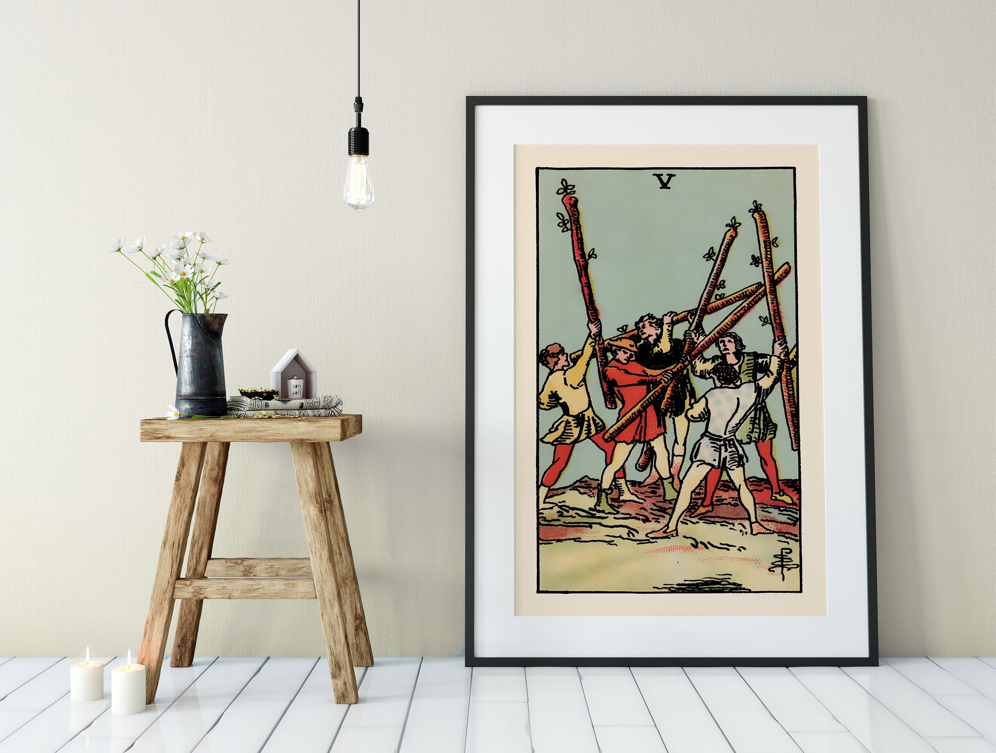 5 of Wands- Tarot Card Print - The Five of Wands Card Poster, No Frame