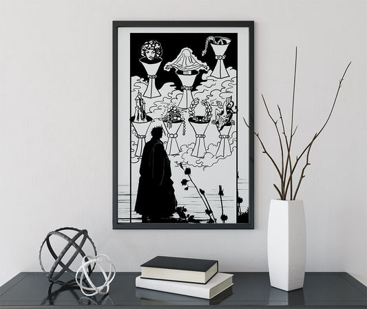 7 of Cups - Tarot Card Drawing Print - The Seven of Cups Card Poster, No Frame