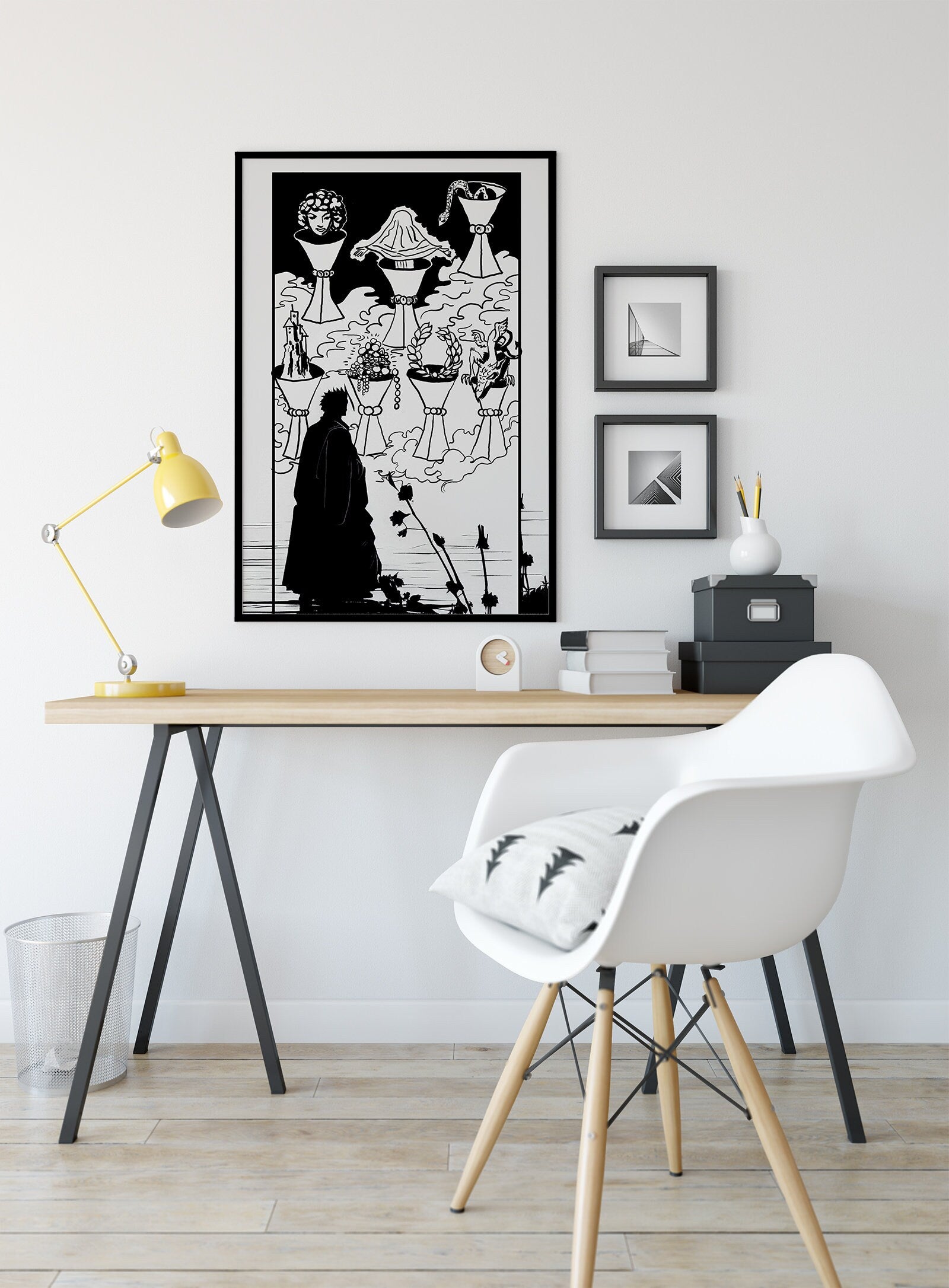 7 of Cups - Tarot Card Drawing Print - The Seven of Cups Card Poster, No Frame