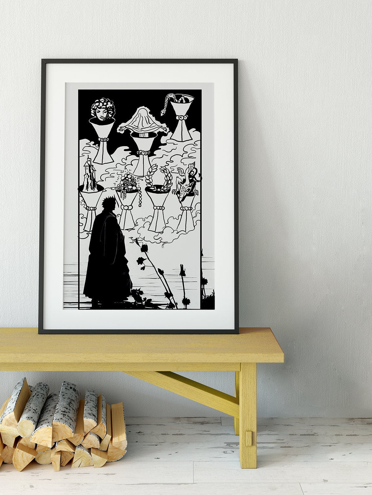 7 of Cups - Tarot Card Drawing Print - The Seven of Cups Card Poster, No Frame