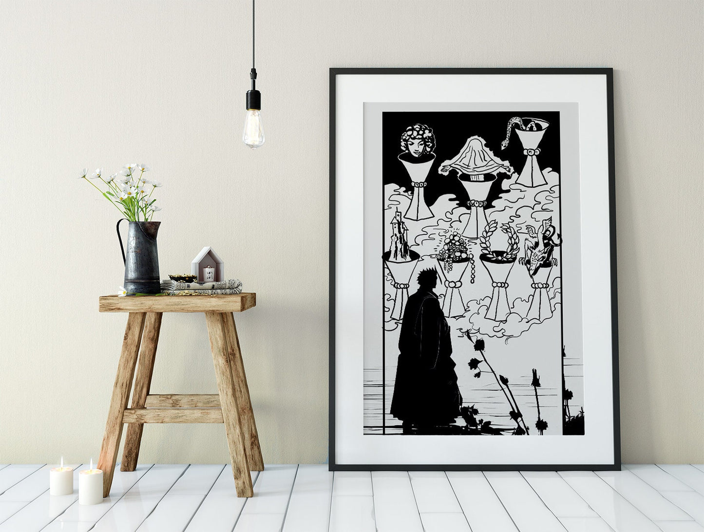 7 of Cups - Tarot Card Drawing Print - The Seven of Cups Card Poster, No Frame