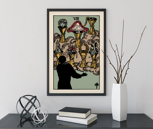 Seven Of Cups Tarot Card Print Poster No Frame Enchanting Wall Art For Tarot Lovers by My Store