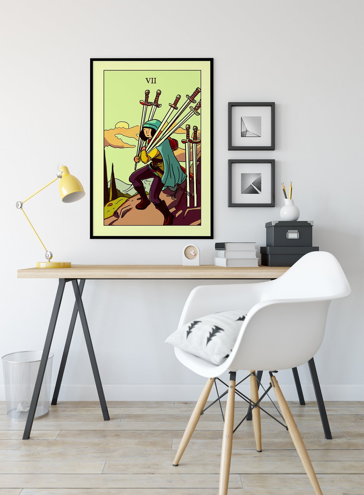 7 of Swords - Tarot Card Print from the Green Menagerie Deck - The Seven of Swords Blue Sky Card Poster, No Frame