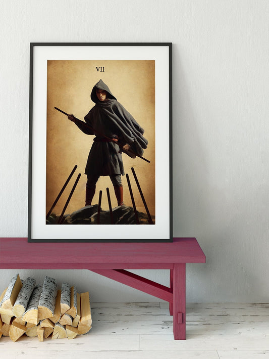 7 of Wands- Tarot Card Print from the Green Menagerie Deck - The Seven of Wands Card Poster, No Frame