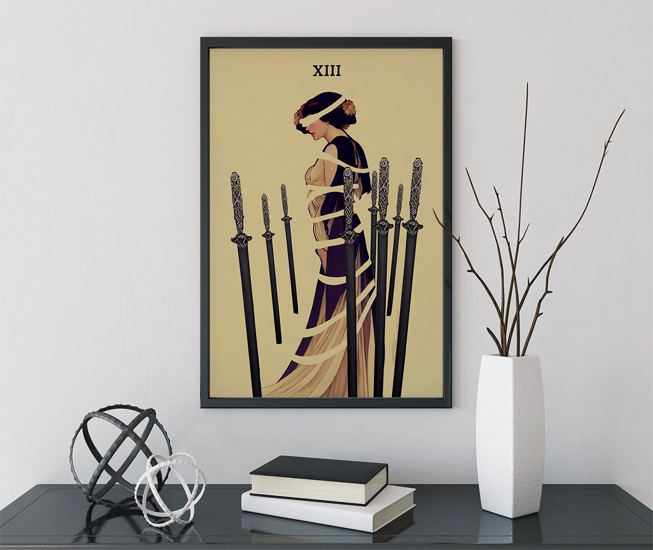 8 of Swords - Tarot Card Print - The Eight of Swords Mucha style Card Poster, No Frame